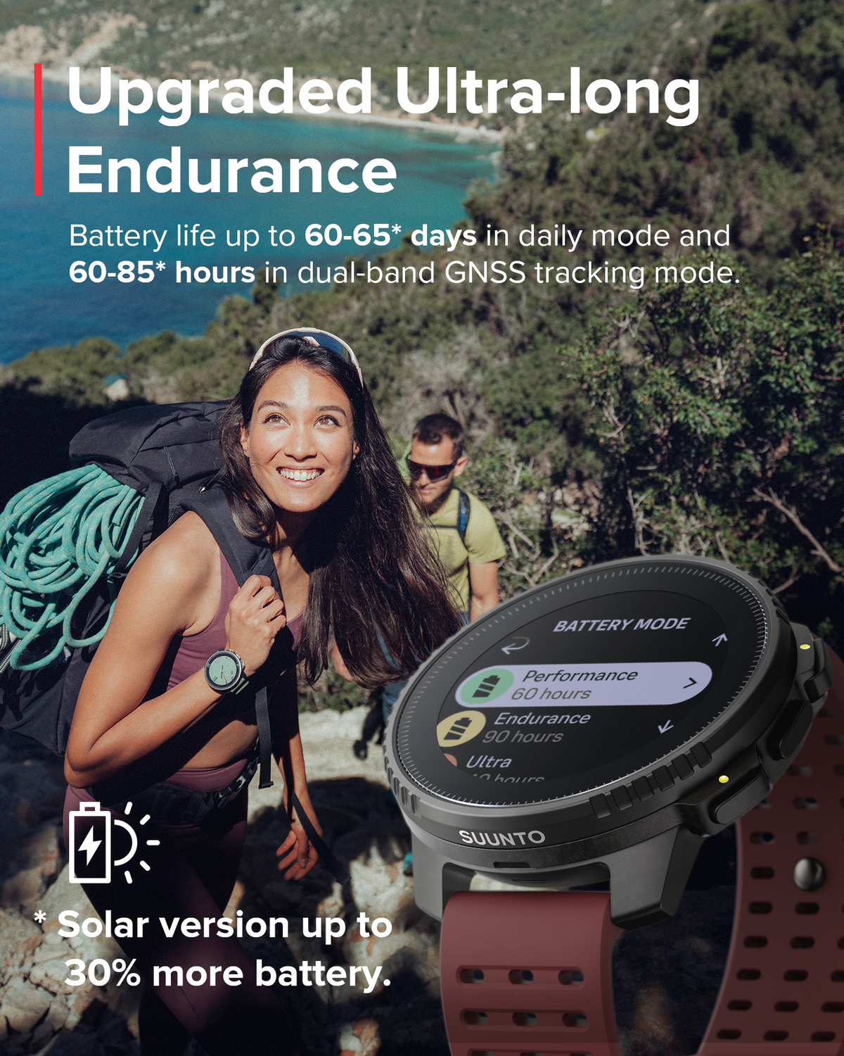 Suunto Vertical Sports Watch with GPS navigation, solar charging, and durable outdoor design for cycling and fitness tracking