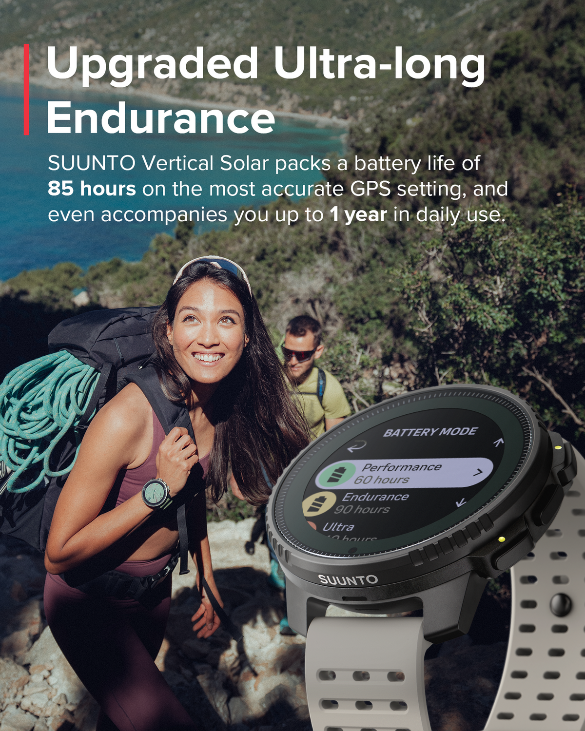 Suunto Vertical Sports Watch with GPS navigation, solar charging, and durable outdoor design for cycling and fitness tracking