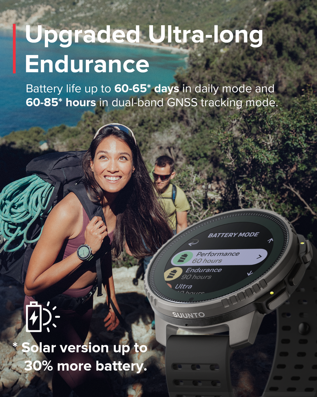 Suunto Vertical Sports Watch with GPS navigation, solar charging, and durable outdoor design for cycling and fitness tracking