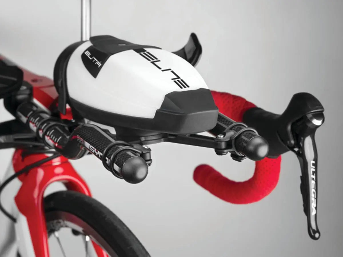Elite Buta AeroTri 750ml aerodynamic triathlon drinking system bottle mounted on aero bars