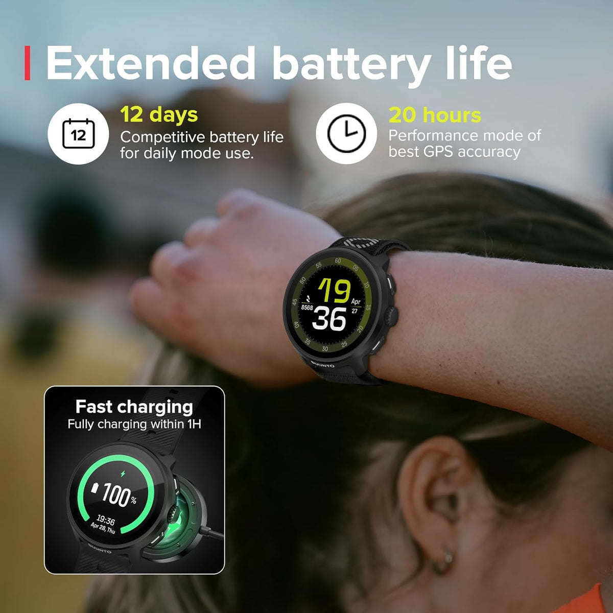 Suunto Run Sports Watch with GPS tracking, heart rate monitor, and performance metrics for cycling, running, and endurance training