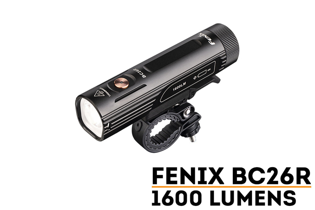 Fenix BC26R 1600 lumens rechargeable bike light with USB-C charging durable design for bright road and trail cycling