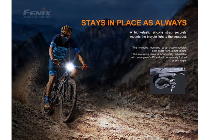Fenix BC26R 1600 lumens rechargeable bike light with USB-C charging durable design for bright road and trail cycling