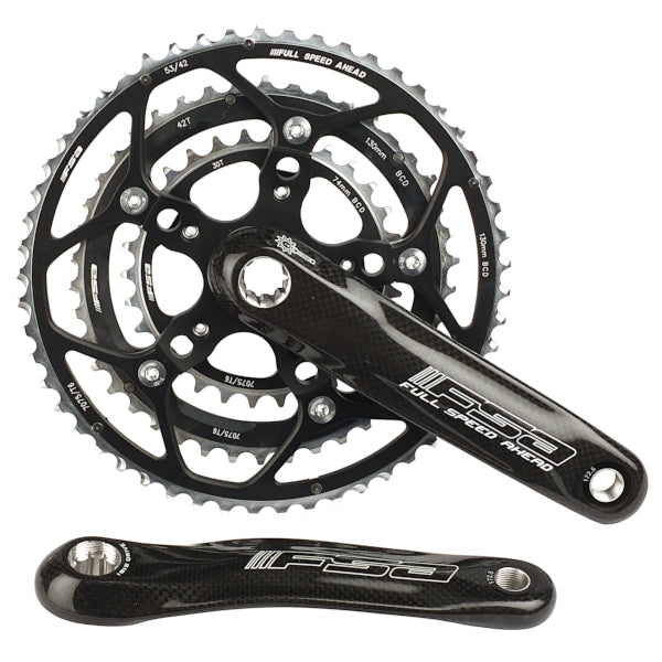 FSA Carbon Pro 9-Speed Crankset 172.5mm with 53-42-30T chainrings providing stiffness smooth shifting and efficient power transfer