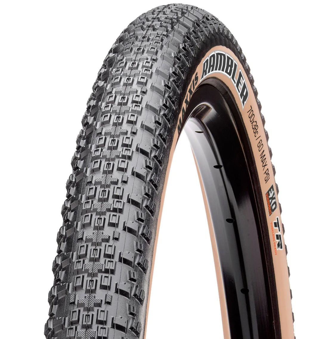 Maxxis Rambler EXO tubeless tanwall tire dual compound gravel bike tire with sidewall protection