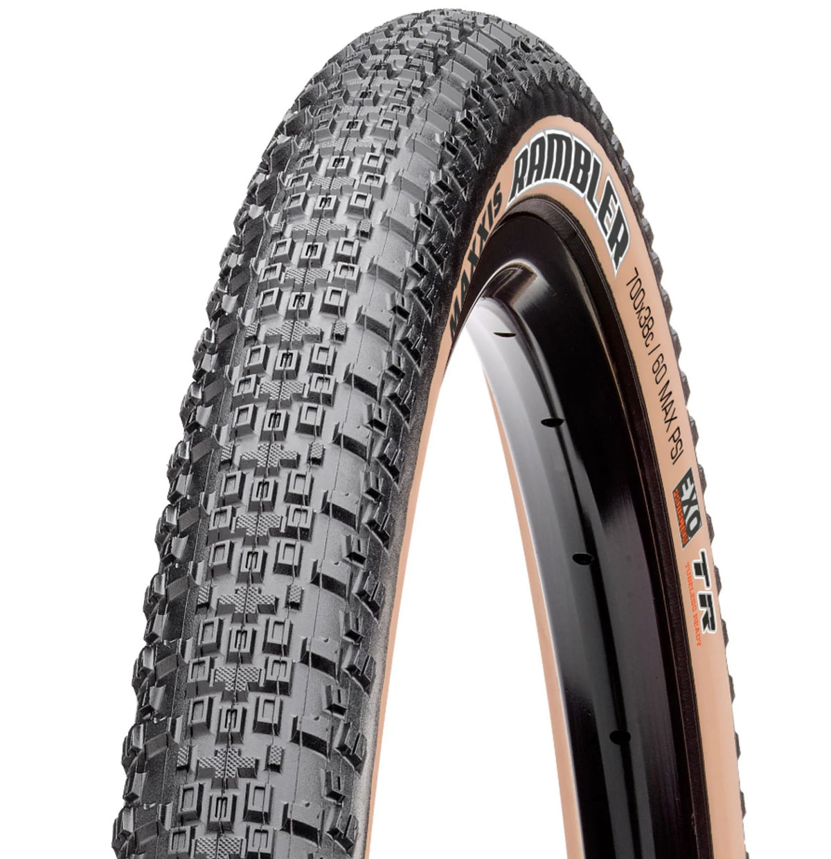 Maxxis Rambler EXO tubeless tanwall tire dual compound gravel bike tire with sidewall protection