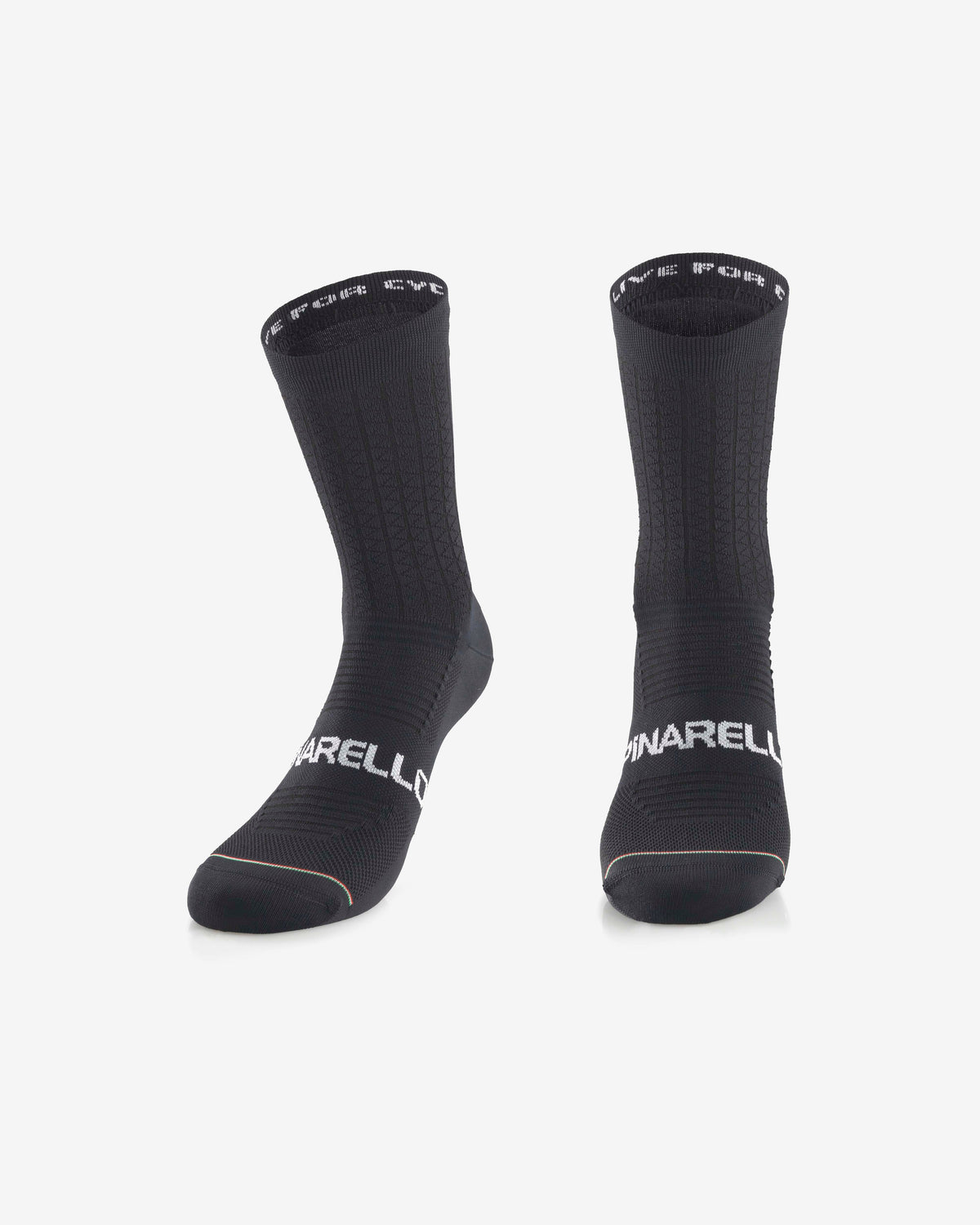 Pinarello lightweight black cycling socks with breathable performance fabric