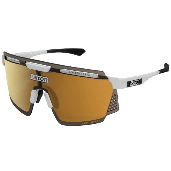 Scicon Aerowatt White sunglasses with Multimirror Bronze lens for cycling