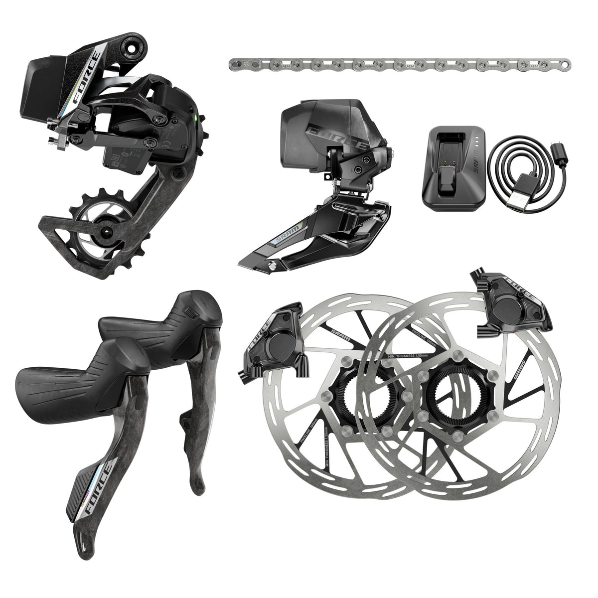SRAM Force AXS E1 12-Speed Groupset – complete wireless electronic road bike drivetrain for smooth shifting and powerful braking