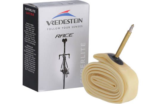 Vredestein latex inner tube 700x18-25 with 50mm Presta valve lightweight performance road bike tube