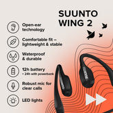 Suunto Wing 2 open-ear sports headphones designed for cycling, running, and outdoor training with wireless Bluetooth connectivity