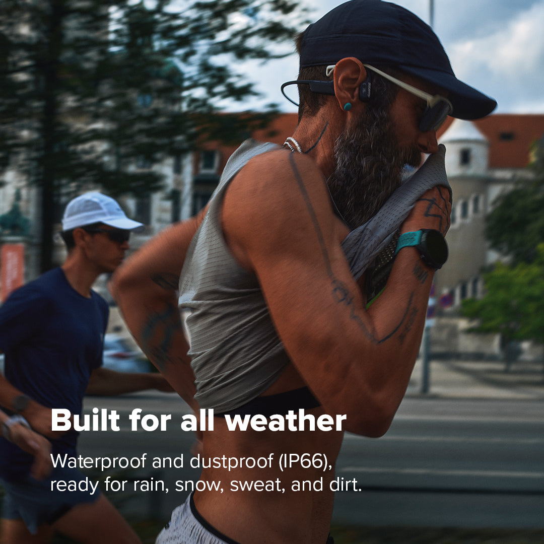 Suunto Wing 2 open-ear sports headphones designed for cycling, running, and outdoor training with wireless Bluetooth connectivity